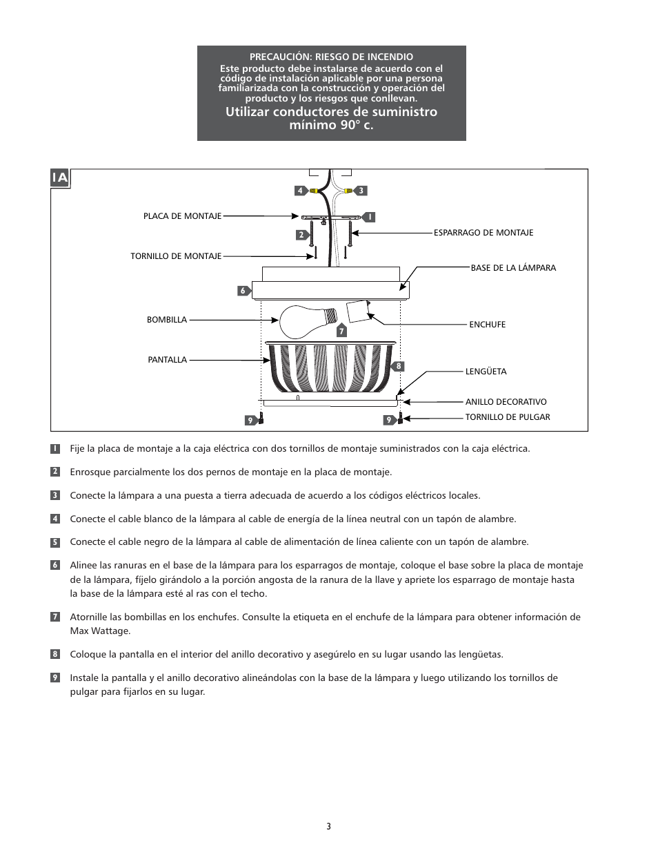 Utilizar conductores de suministro mínimo 90° c | Feiss FM381 User Manual | Page 3 / 4