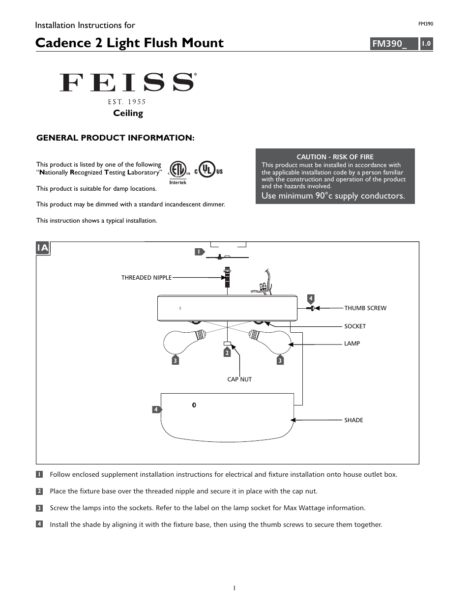 Feiss FM390 User Manual | 4 pages