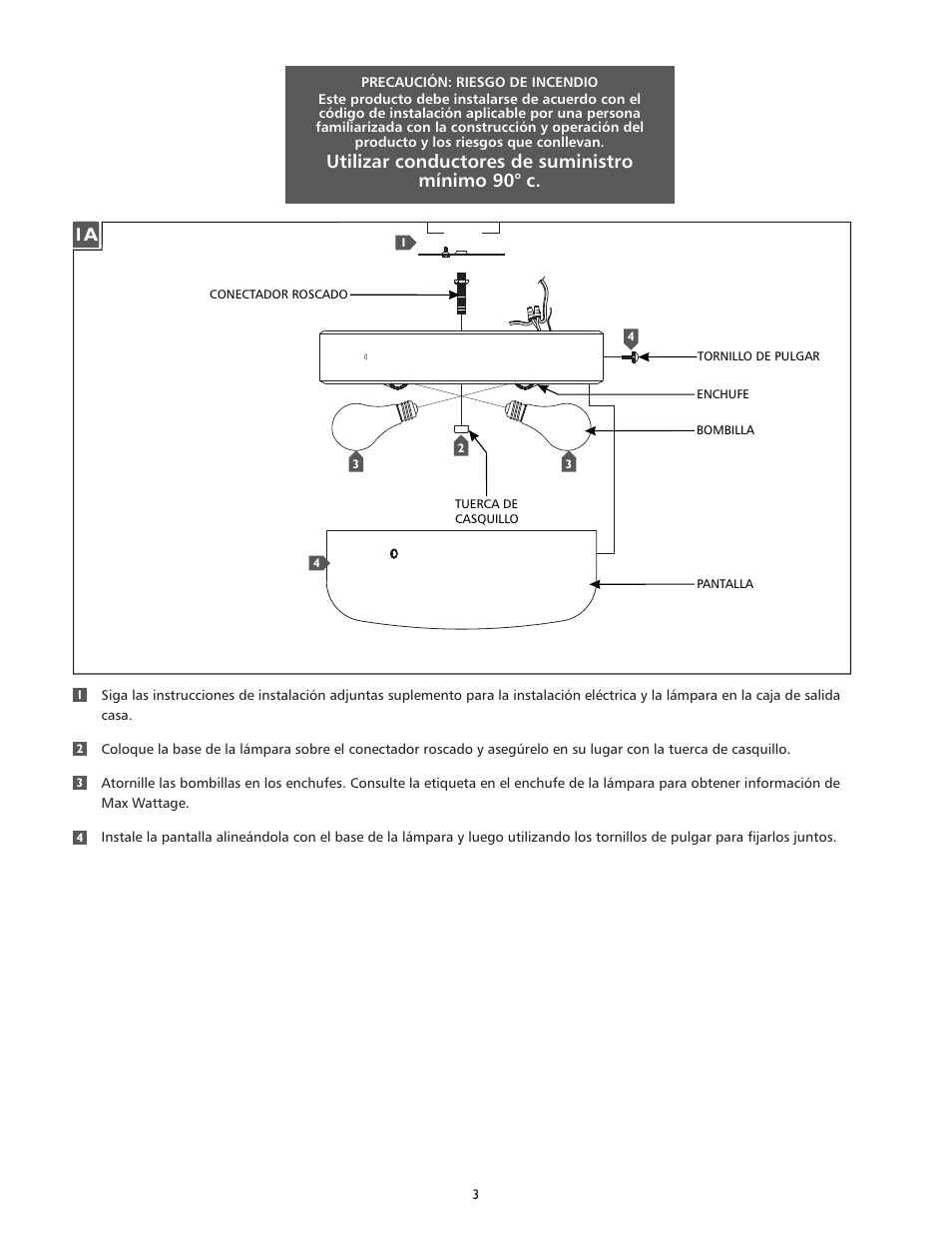 Utilizar conductores de suministro mínimo 90° c | Feiss FM390 User Manual | Page 3 / 4