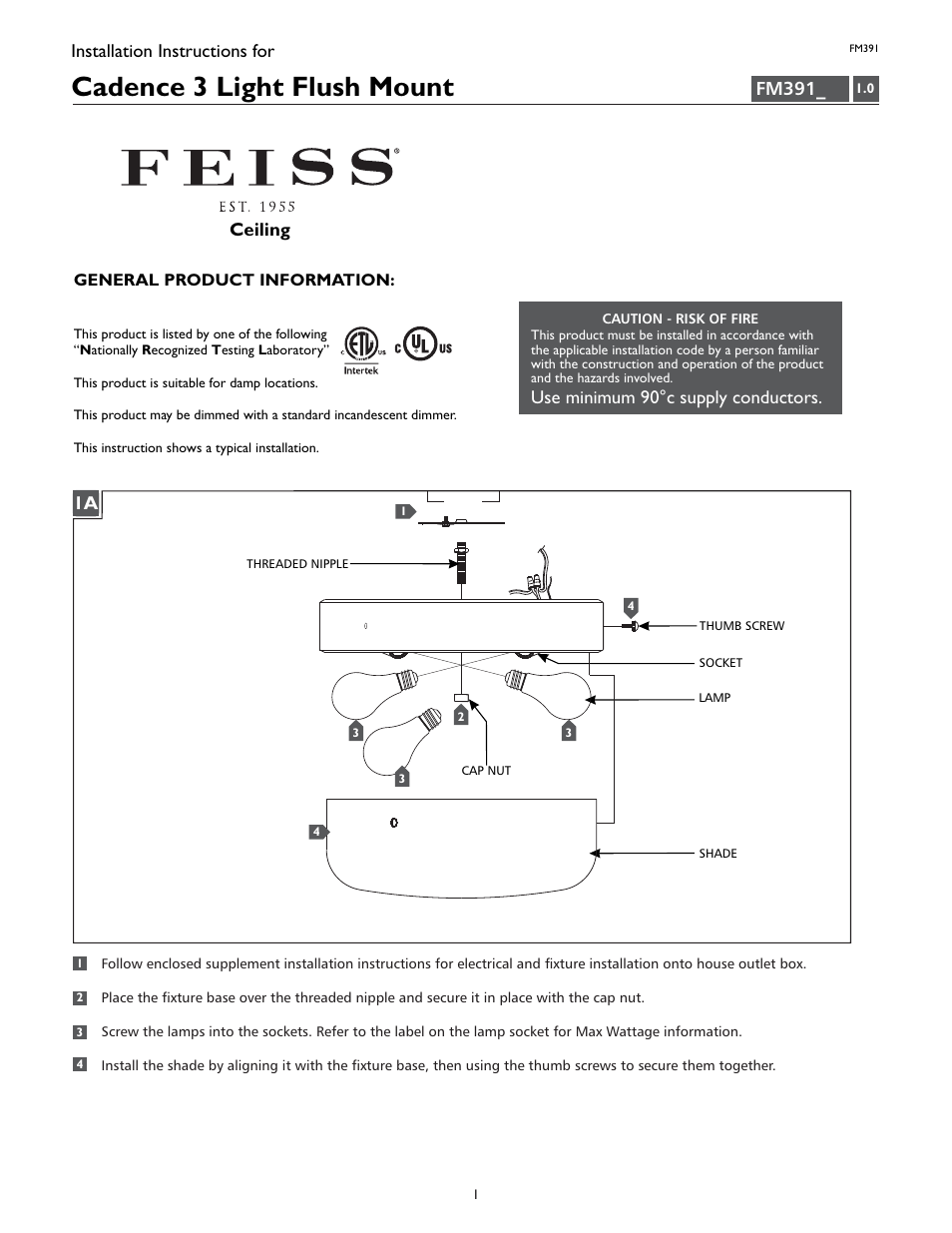 Feiss FM391 User Manual | 4 pages