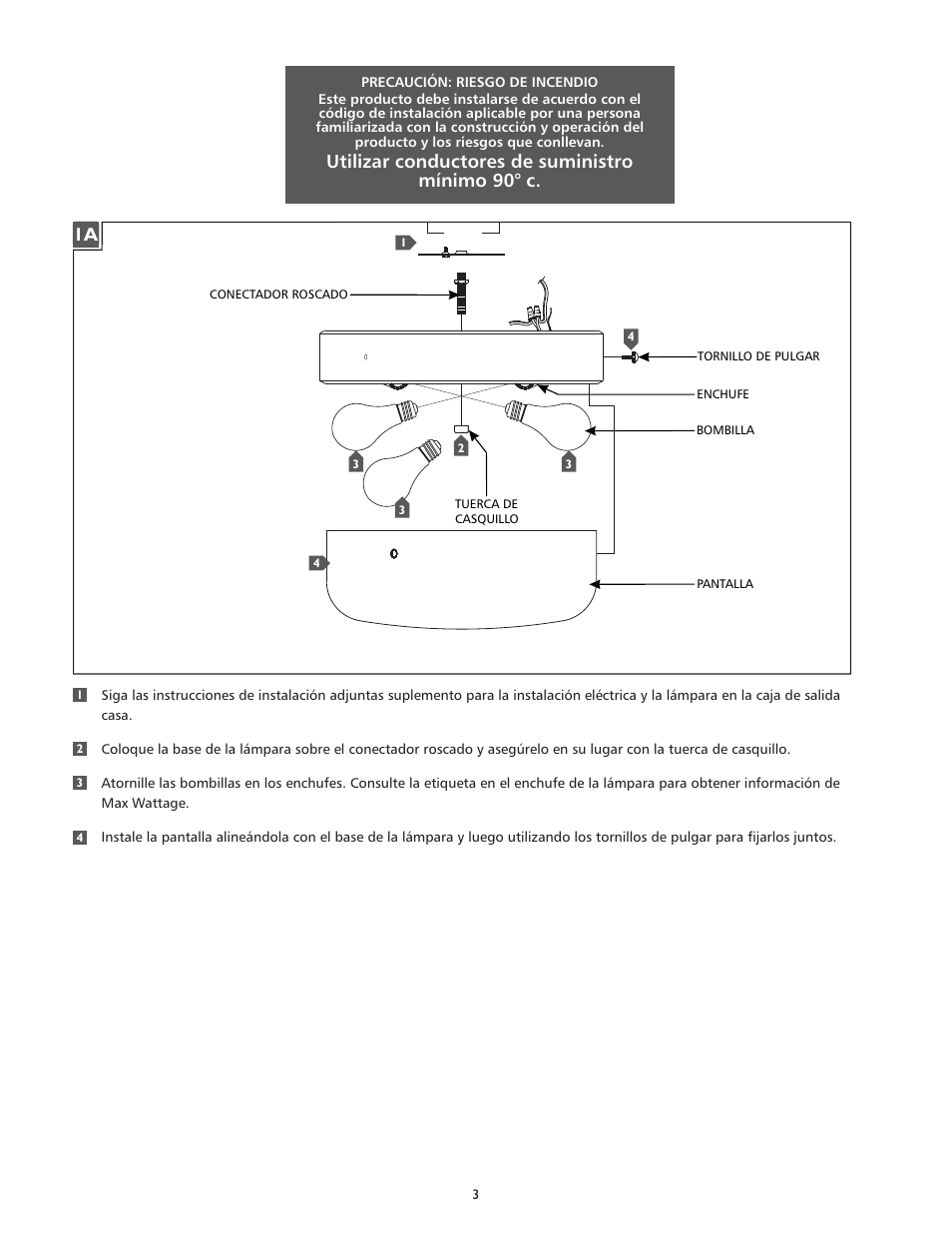 Utilizar conductores de suministro mínimo 90° c | Feiss FM391 User Manual | Page 3 / 4