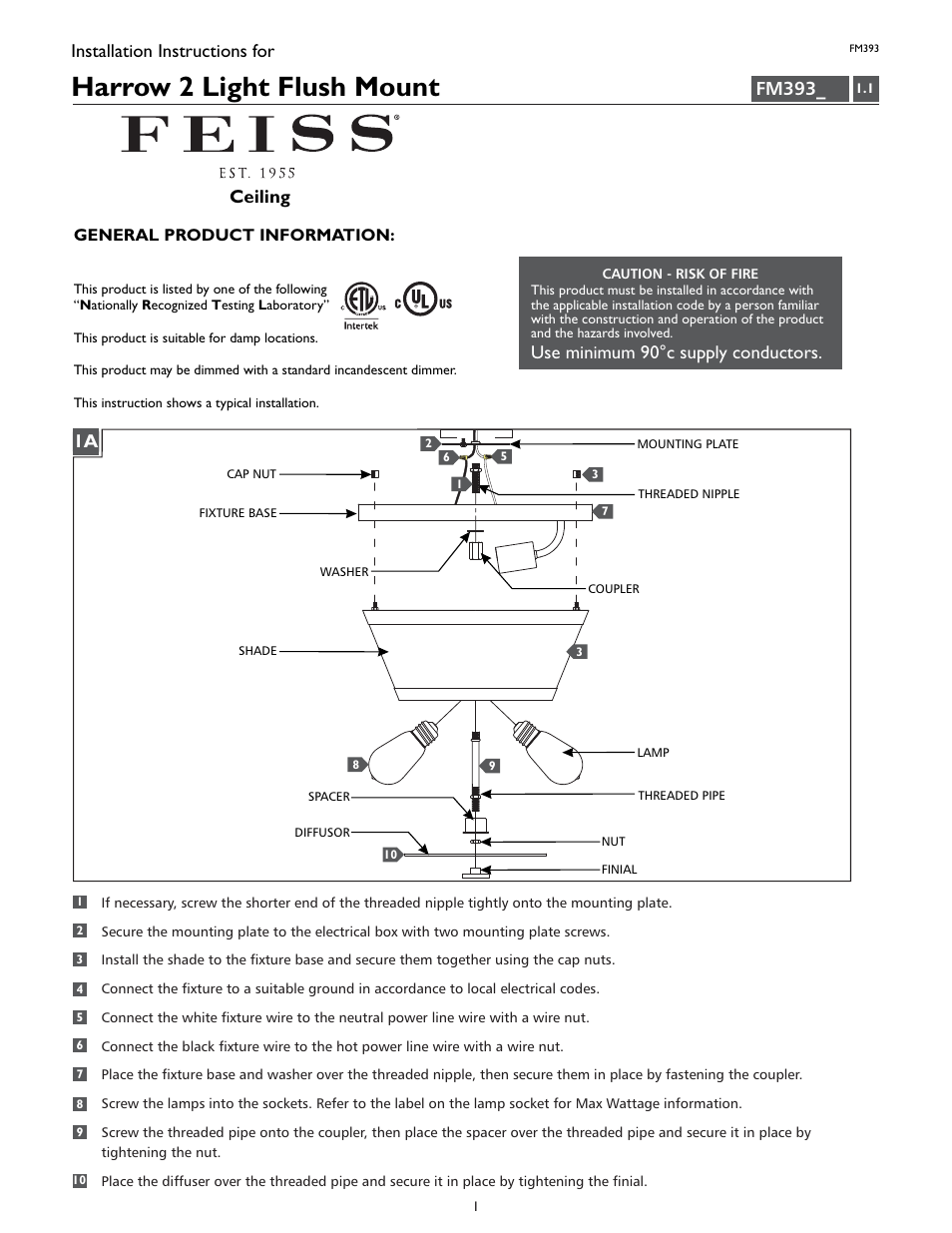 Feiss FM393 User Manual | 4 pages
