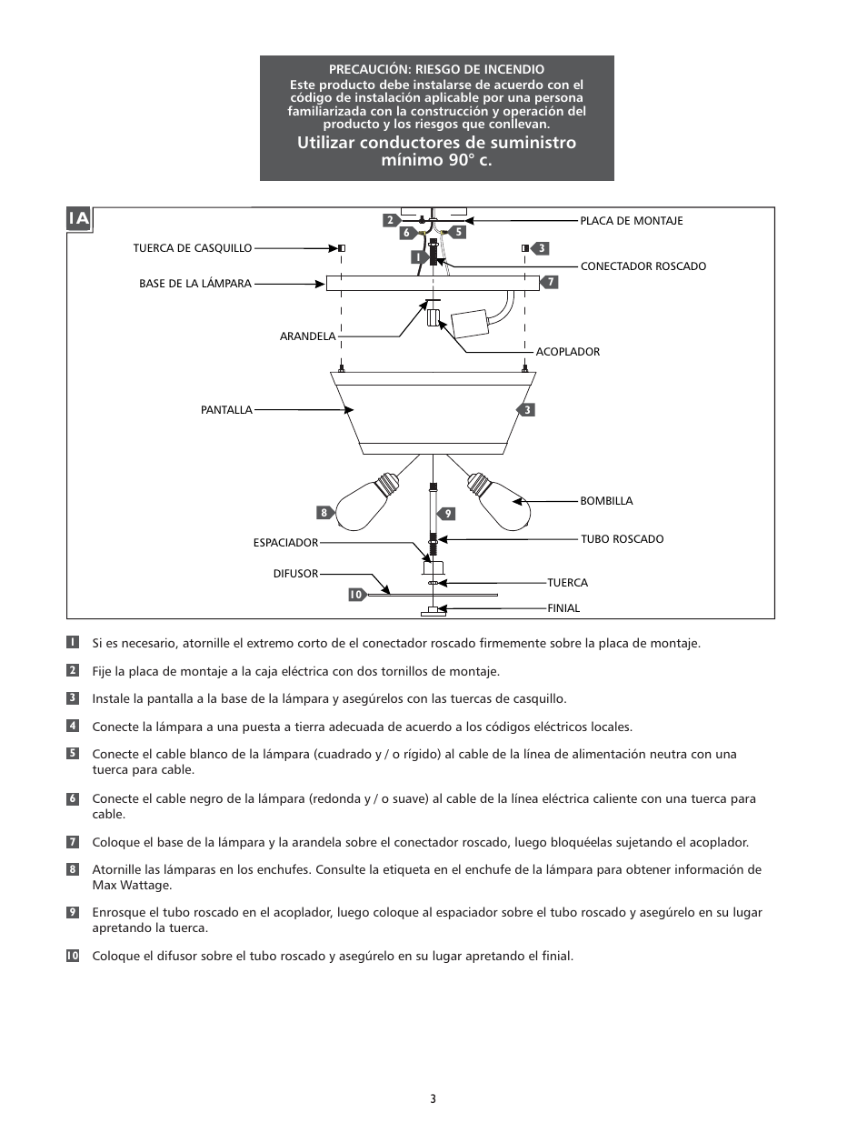 Utilizar conductores de suministro mínimo 90° c | Feiss FM393 User Manual | Page 3 / 4