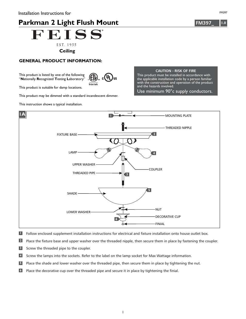 Feiss FM397 User Manual | 4 pages