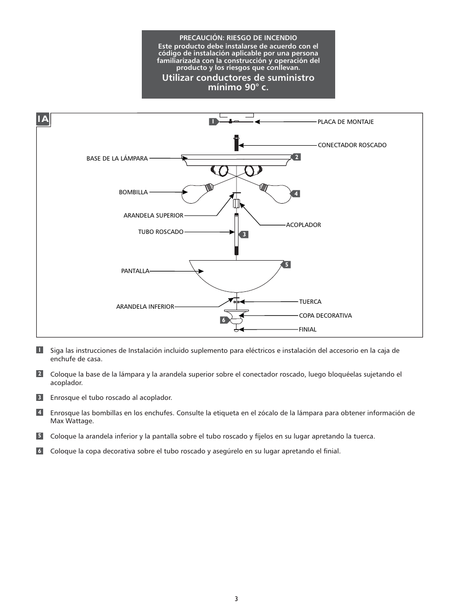 Utilizar conductores de suministro mínimo 90° c | Feiss FM397 User Manual | Page 3 / 4
