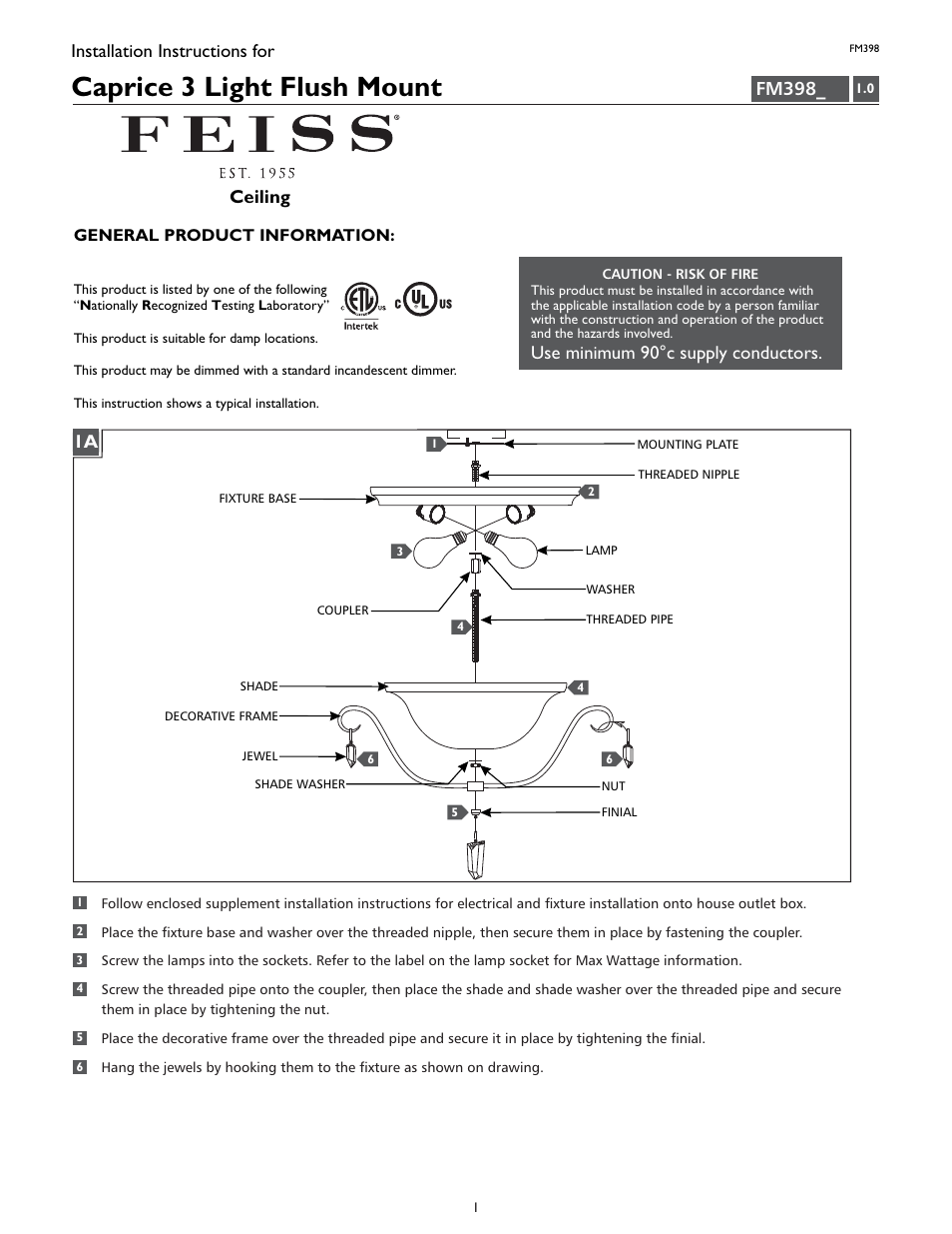 Feiss FM398 User Manual | 4 pages