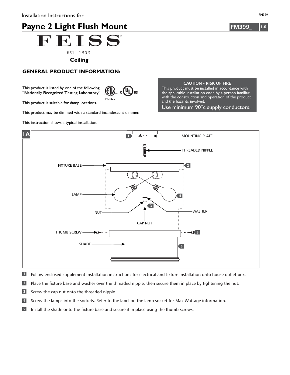 Feiss FM399 User Manual | 4 pages