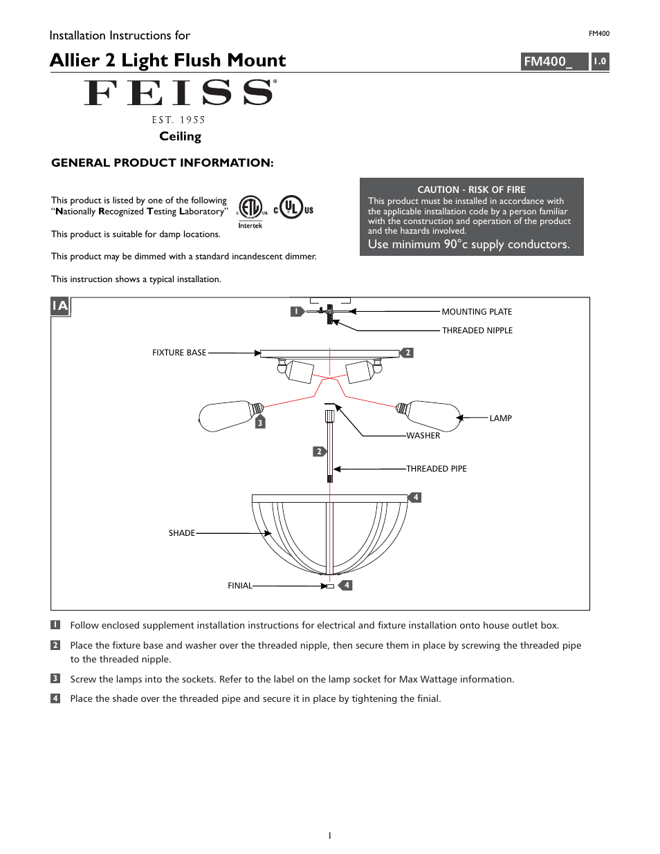 Feiss FM400 User Manual | 4 pages