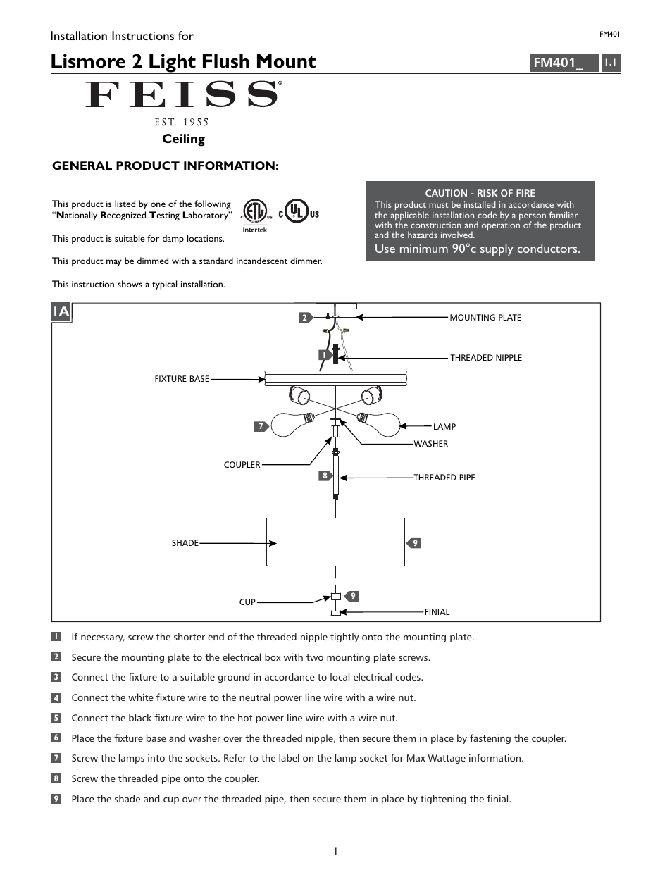 Feiss FM401 User Manual | 4 pages