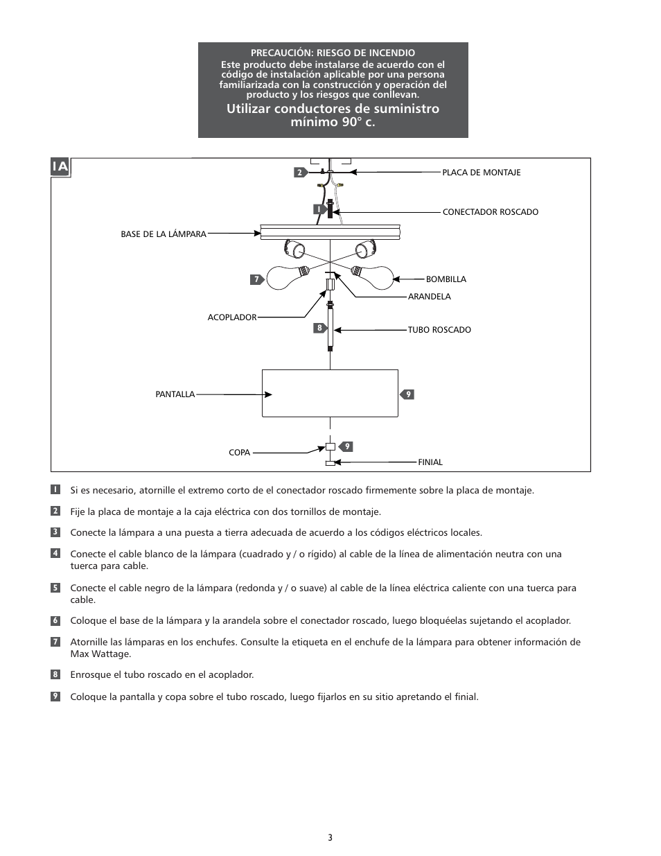 Utilizar conductores de suministro mínimo 90° c | Feiss FM401 User Manual | Page 3 / 4