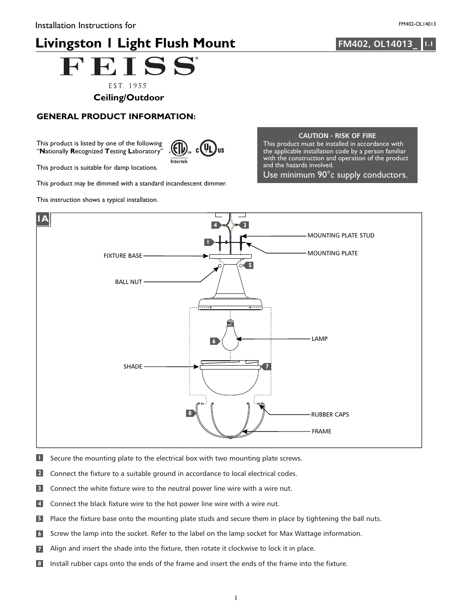 Feiss OL14013 User Manual | 4 pages