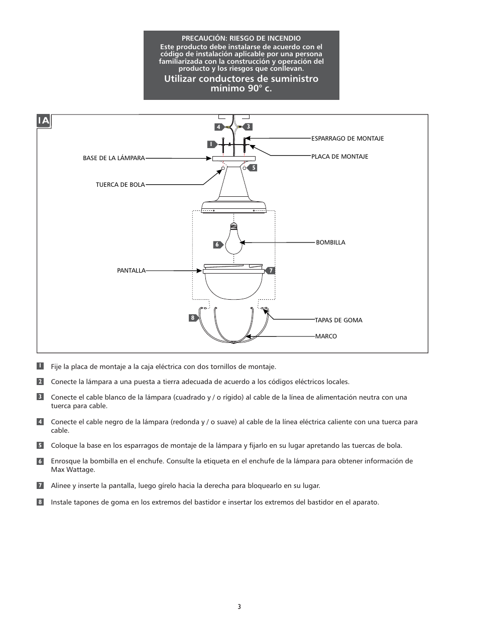 Utilizar conductores de suministro mínimo 90° c | Feiss OL14013 User Manual | Page 3 / 4