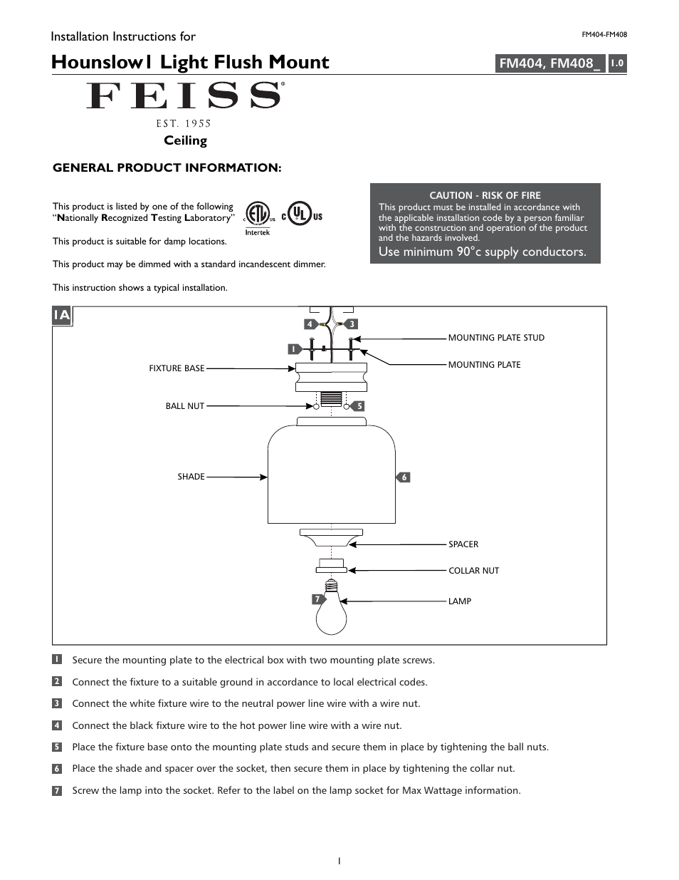 Feiss FM408 User Manual | 4 pages