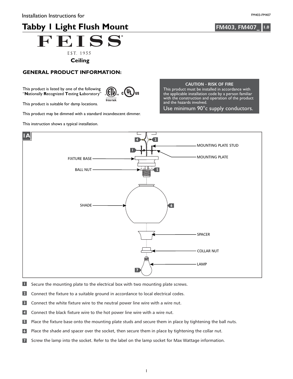 Feiss FM407 User Manual | 4 pages