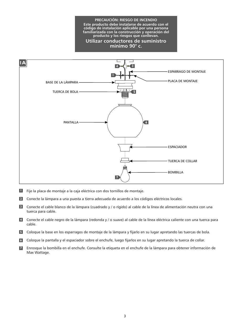 Utilizar conductores de suministro mínimo 90° c | Feiss FM407 User Manual | Page 3 / 4