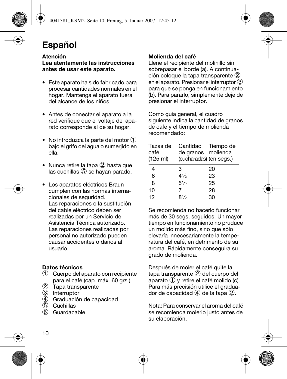 Español | Braun 4041 User Manual | Page 10 / 43