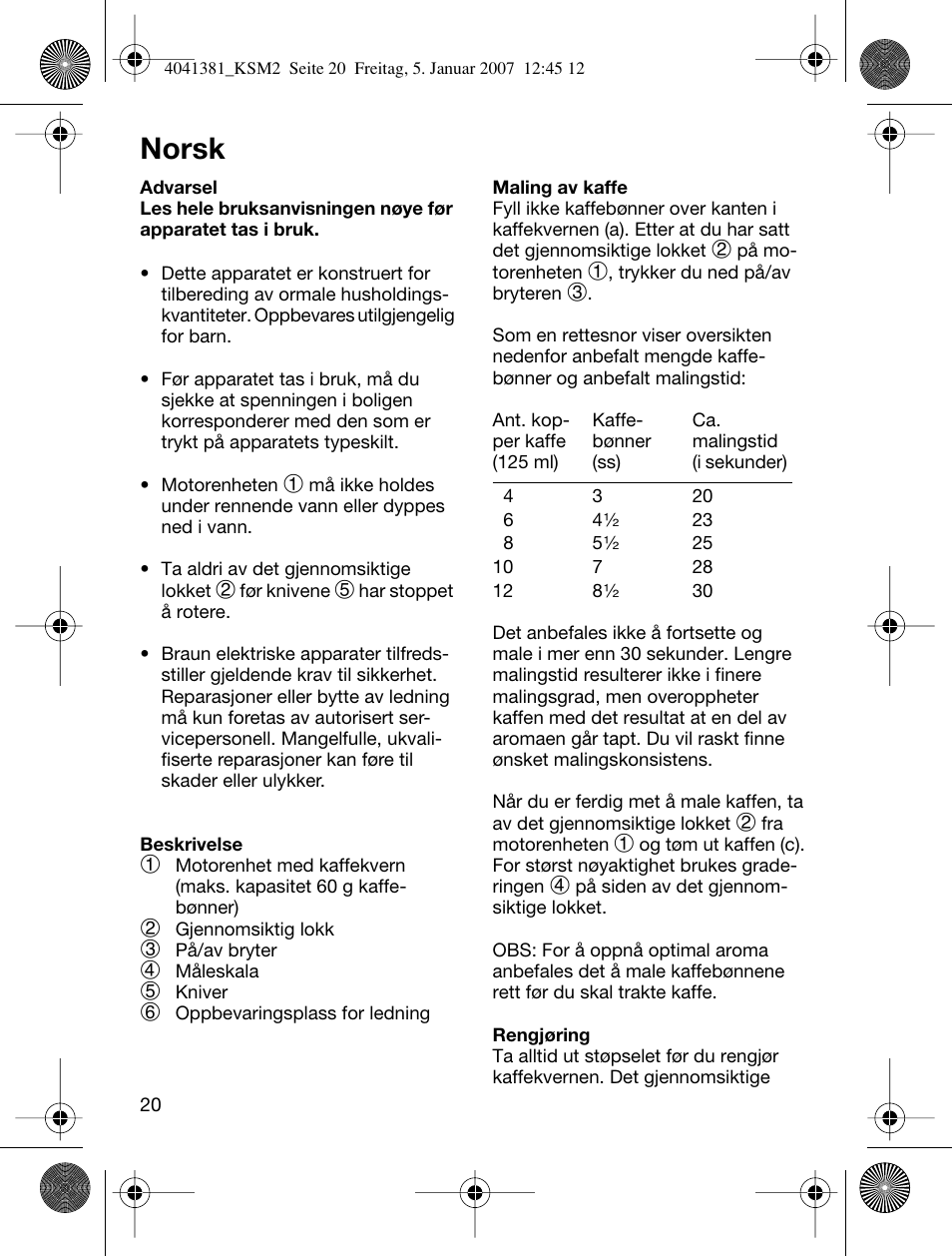 Norsk | Braun 4041 User Manual | Page 20 / 43