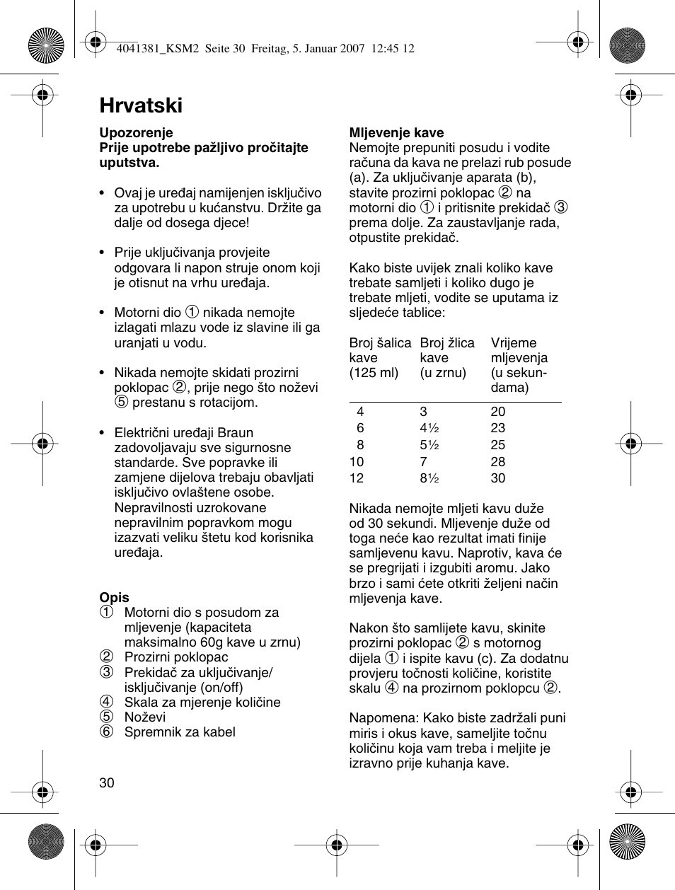 Hrvatski | Braun 4041 User Manual | Page 30 / 43