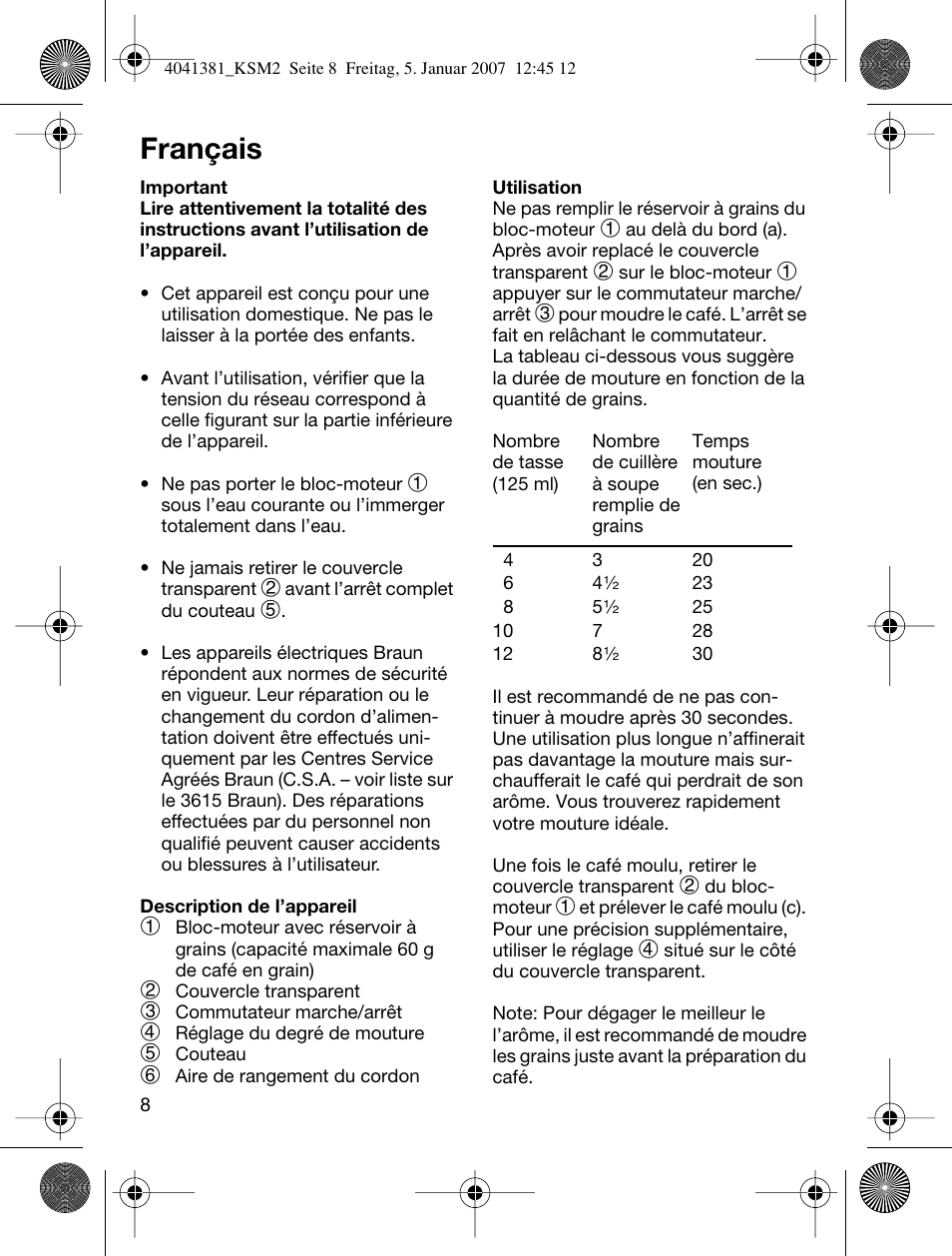 Français | Braun 4041 User Manual | Page 8 / 43