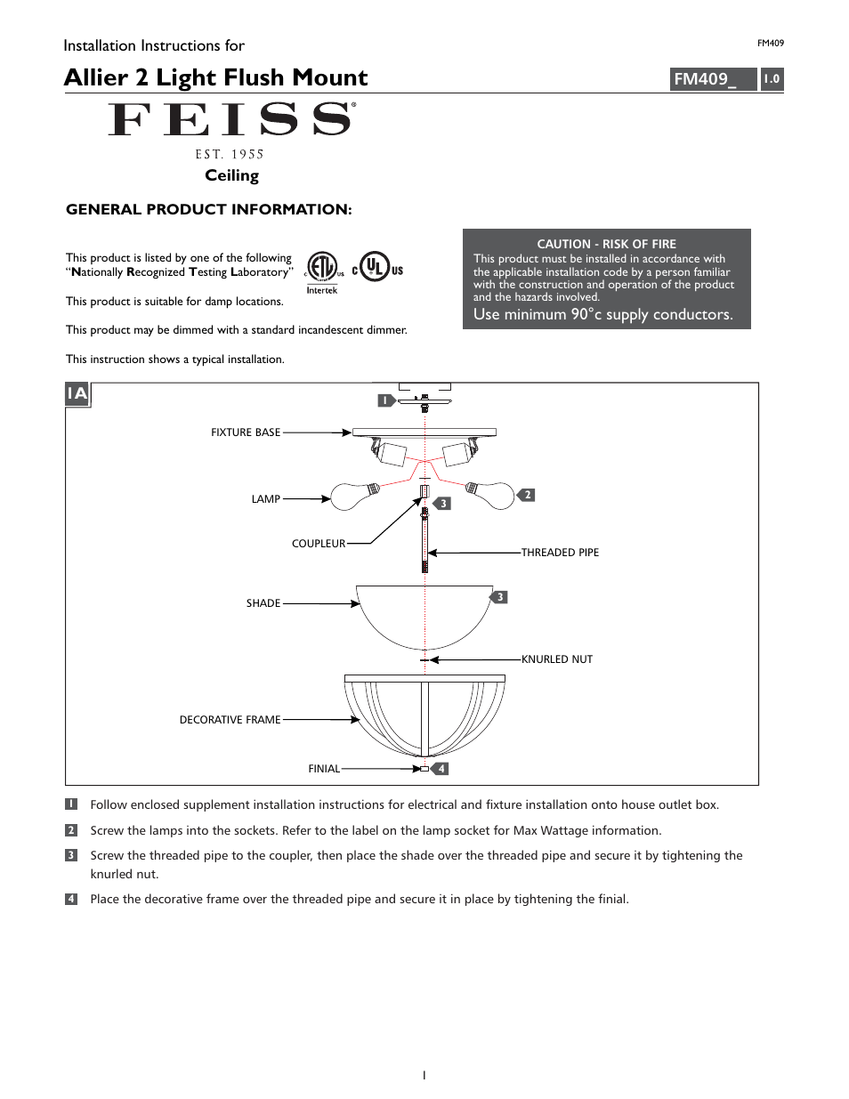 Feiss FM409 User Manual | 4 pages