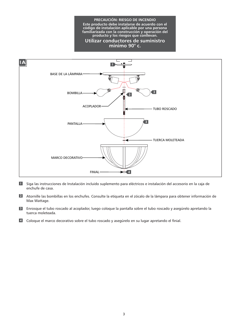 Utilizar conductores de suministro mínimo 90° c | Feiss FM409 User Manual | Page 3 / 4