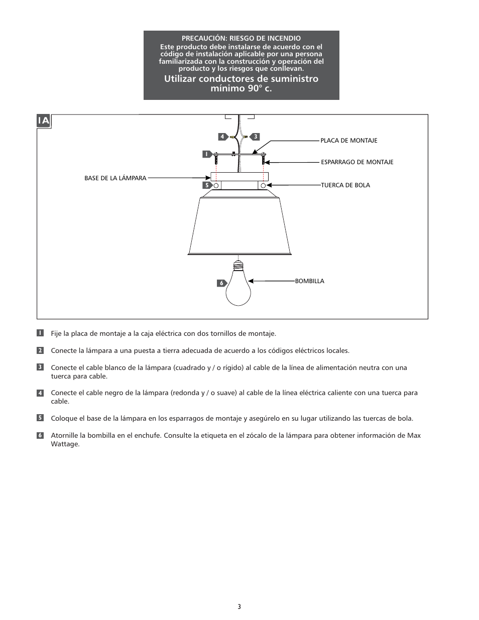 Utilizar conductores de suministro mínimo 90° c | Feiss OL15013 User Manual | Page 3 / 4