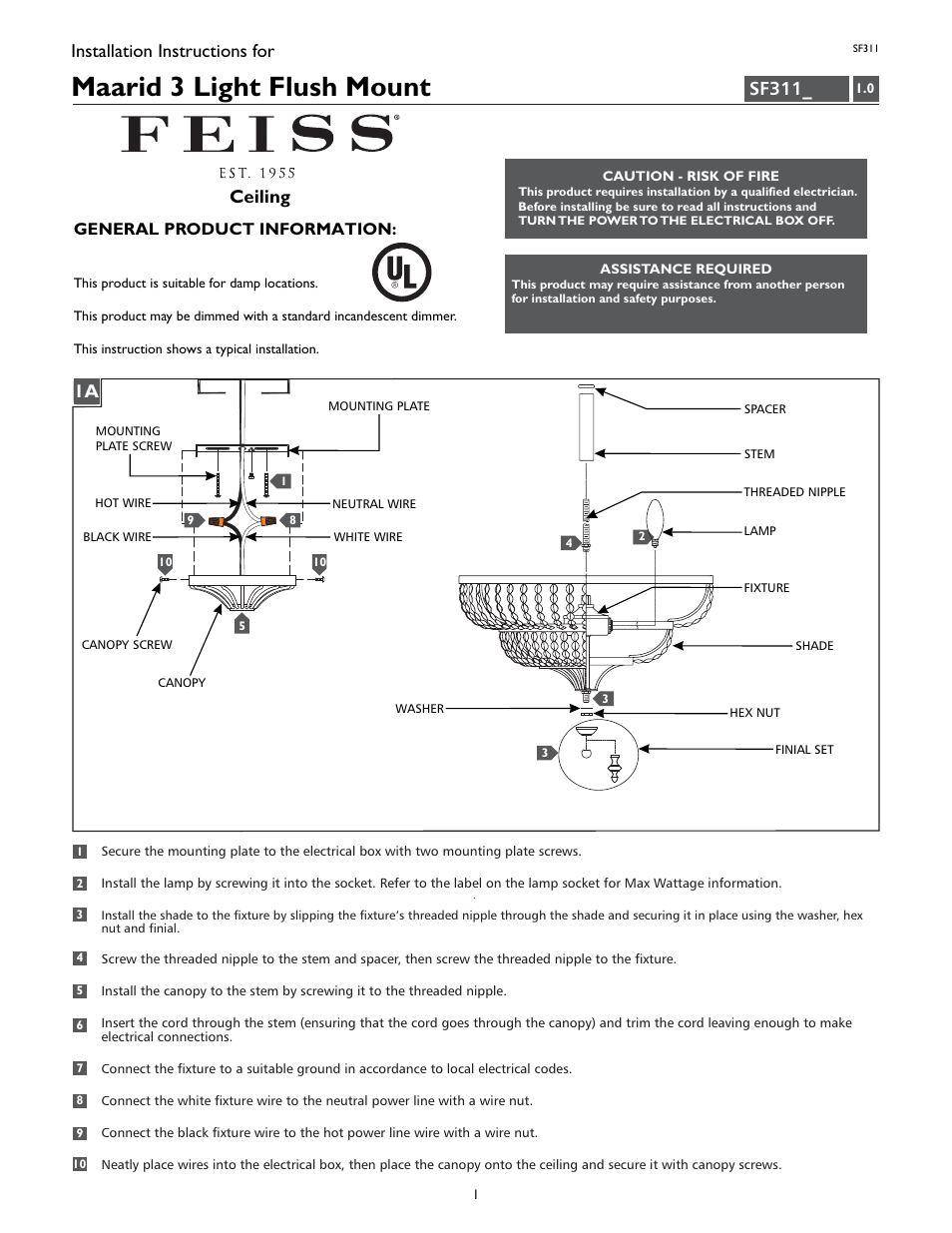 Feiss SF311 User Manual | 4 pages