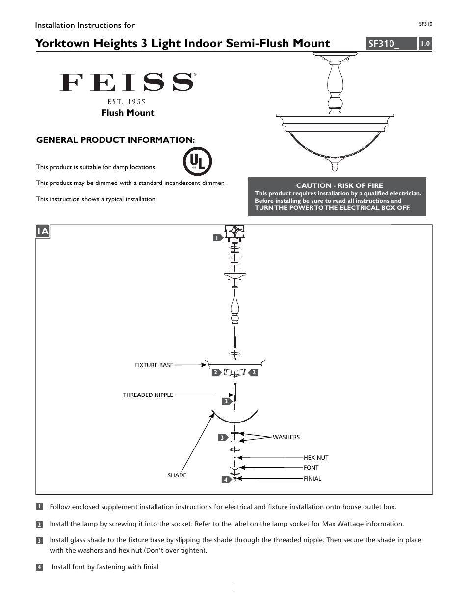 Feiss SF310 User Manual | 4 pages