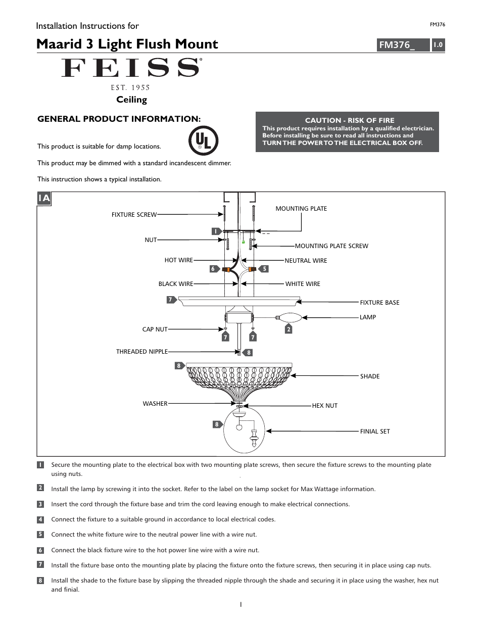 Feiss FM376 User Manual | 4 pages