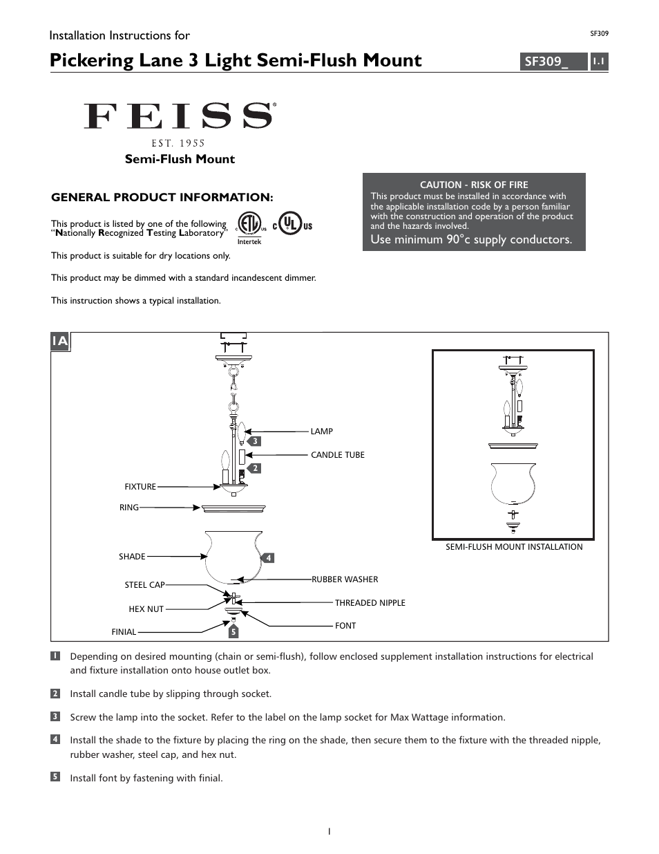 Feiss SF309 User Manual | 4 pages