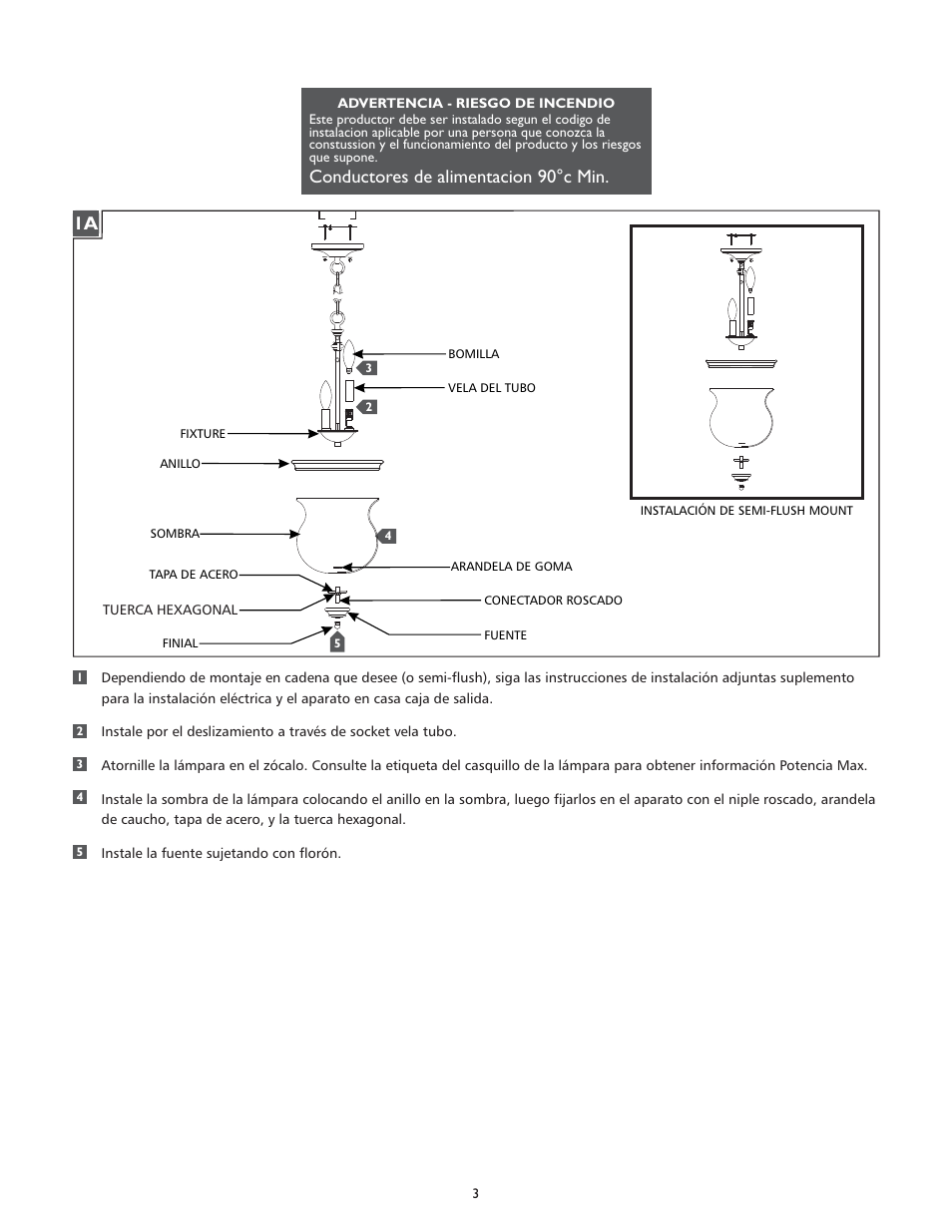 Conductores de alimentacion 90°c min | Feiss SF309 User Manual | Page 3 / 4