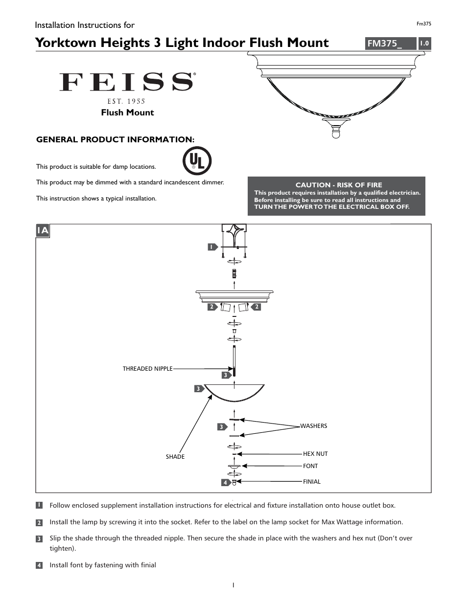 Feiss FM375 User Manual | 4 pages