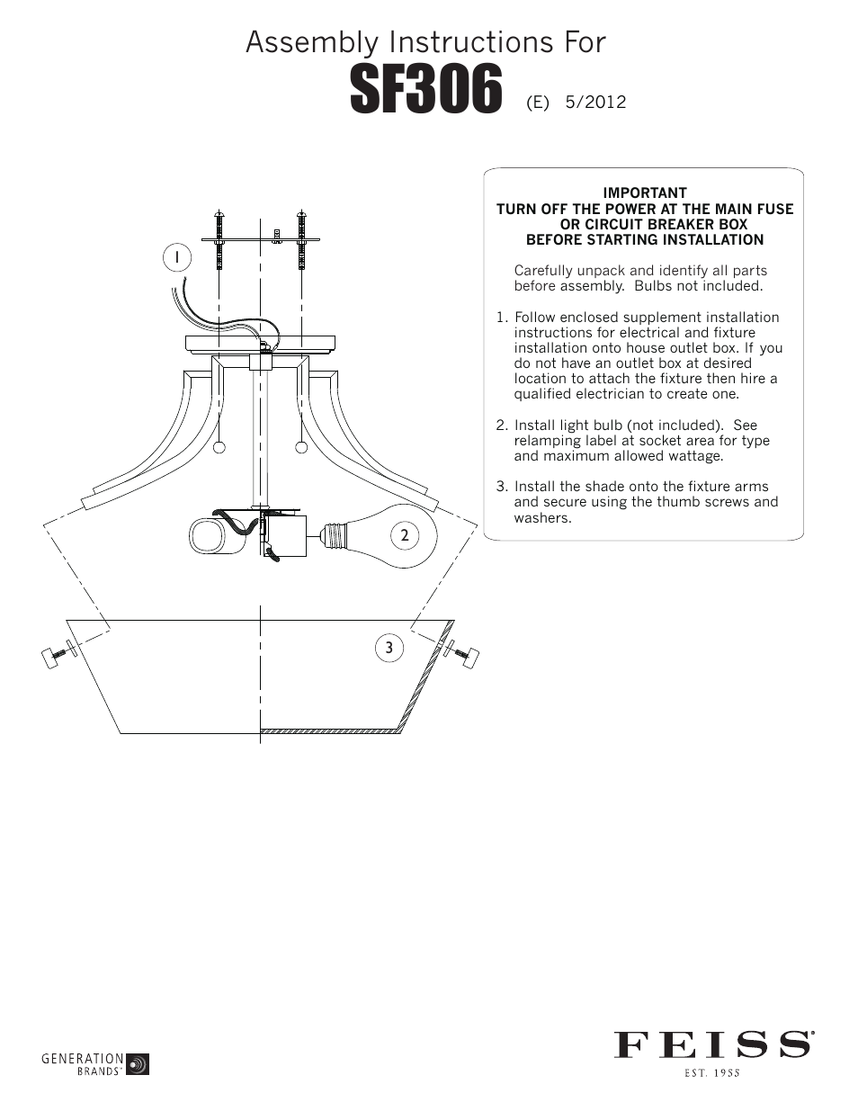 Feiss SF306 User Manual | 1 page