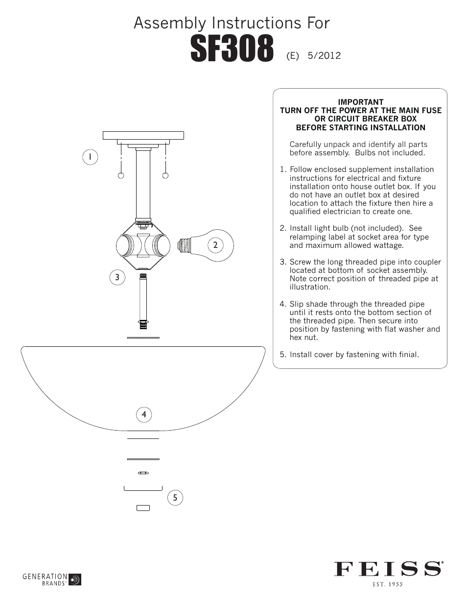 Feiss SF308 User Manual | 1 page
