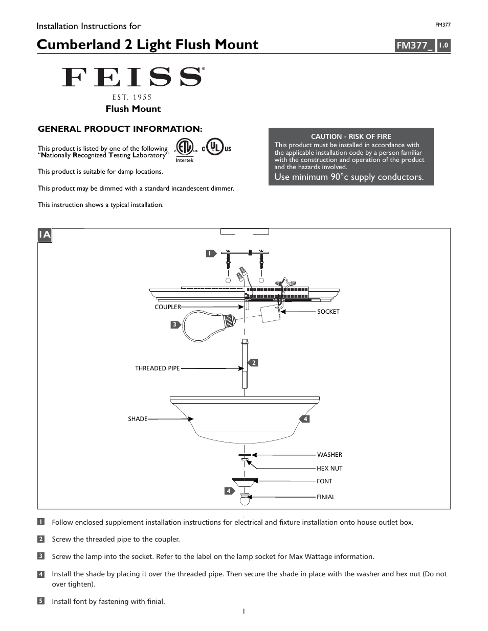 Feiss FM377 User Manual | 4 pages