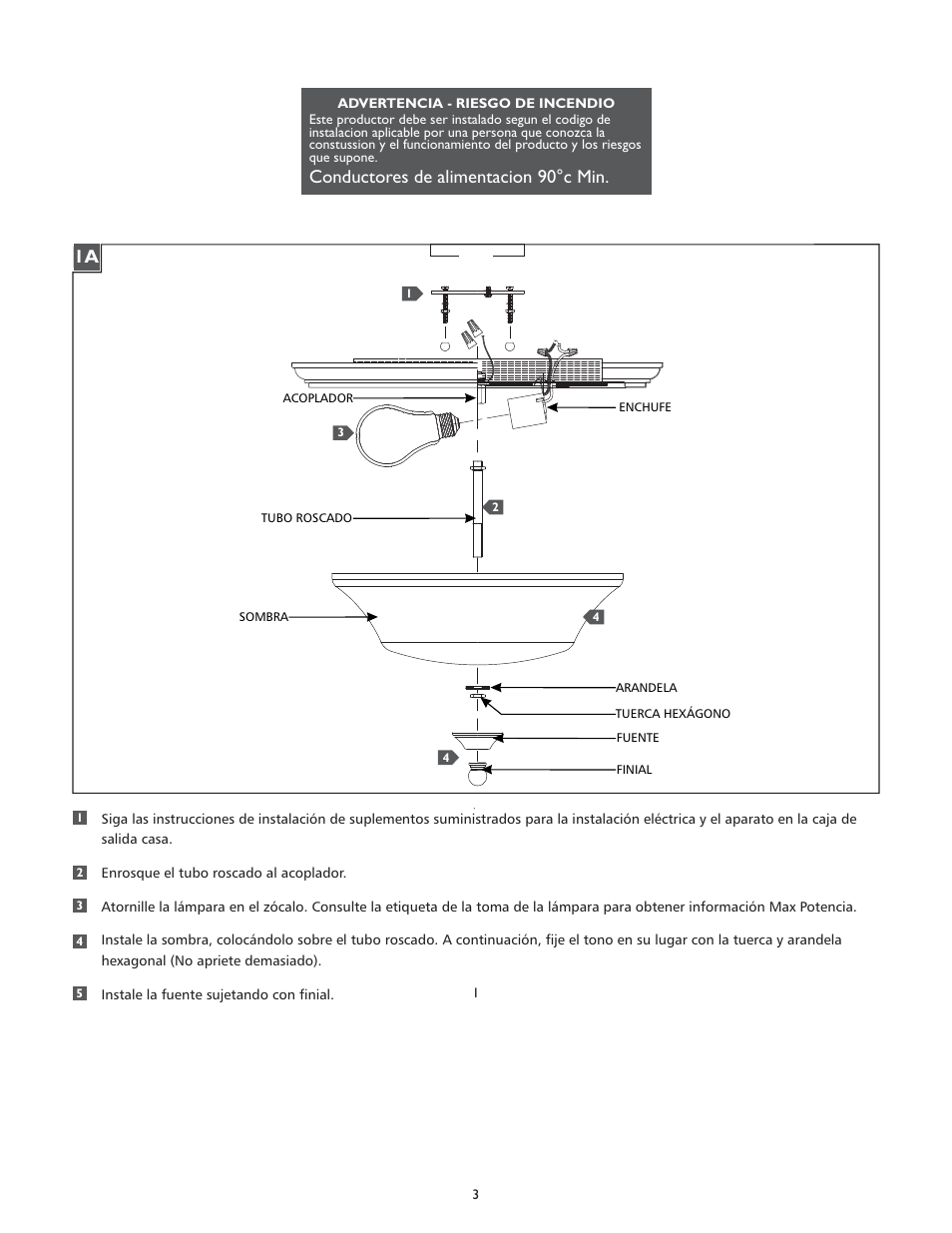Conductores de alimentacion 90°c min | Feiss FM377 User Manual | Page 3 / 4