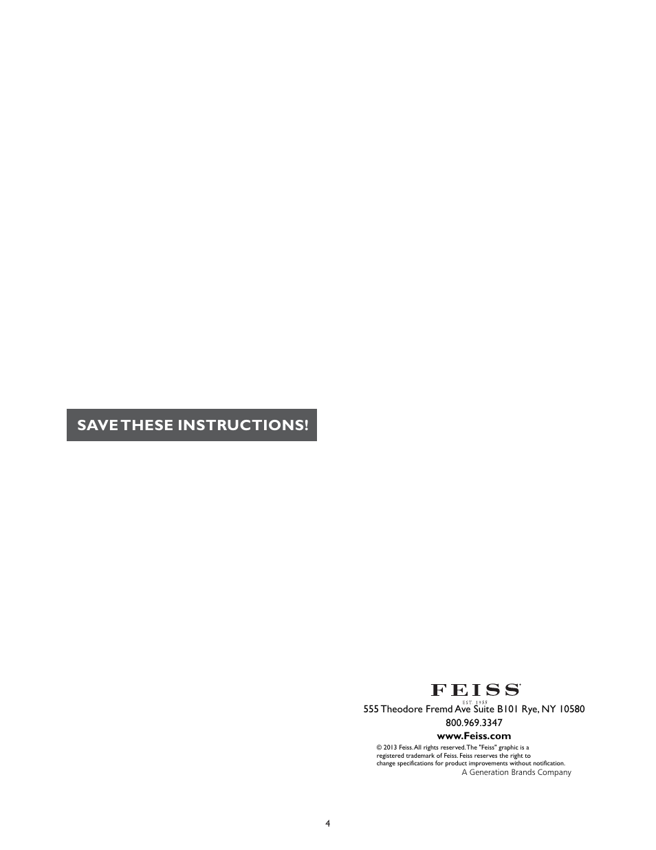 Save these instructions | Feiss FM377 User Manual | Page 4 / 4
