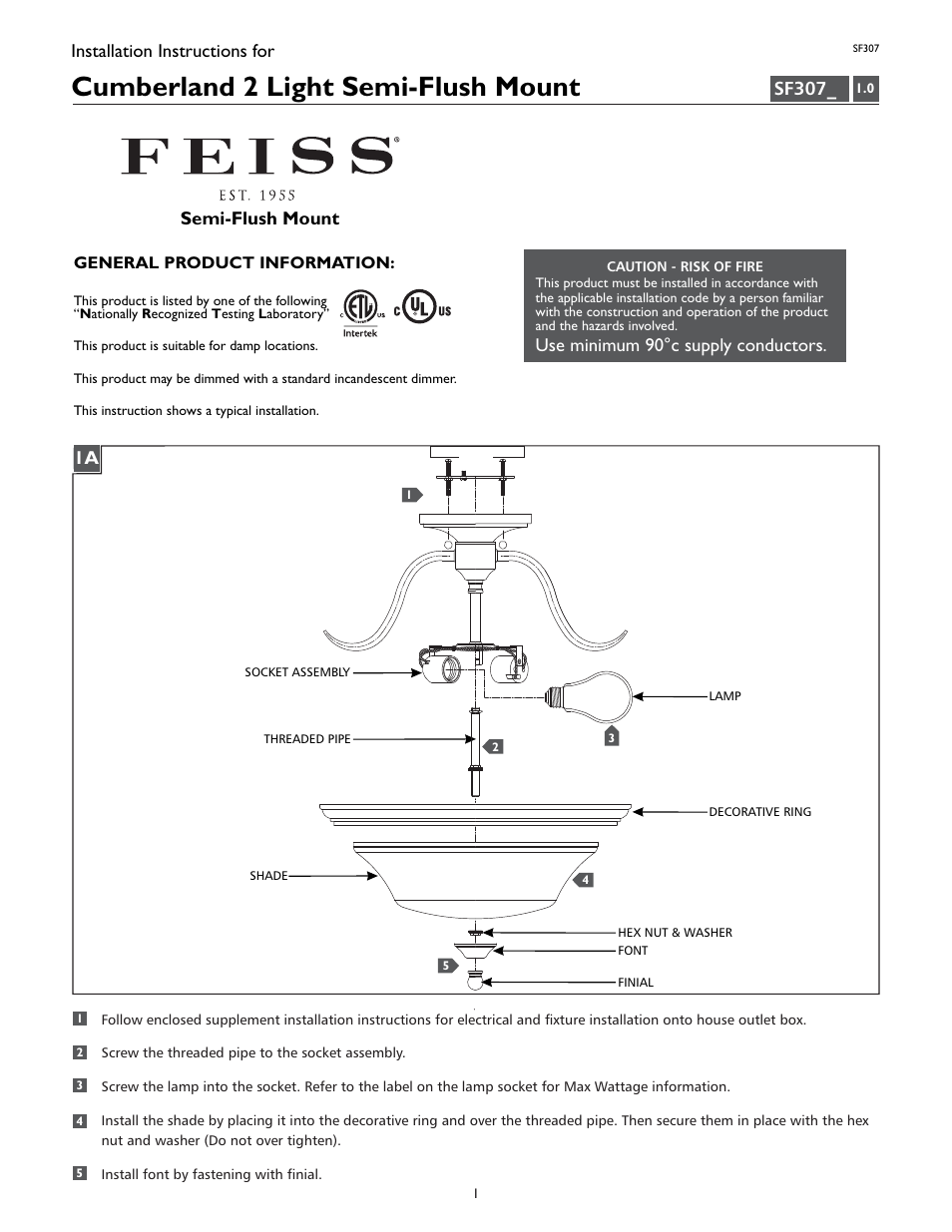 Feiss SF307 User Manual | 4 pages