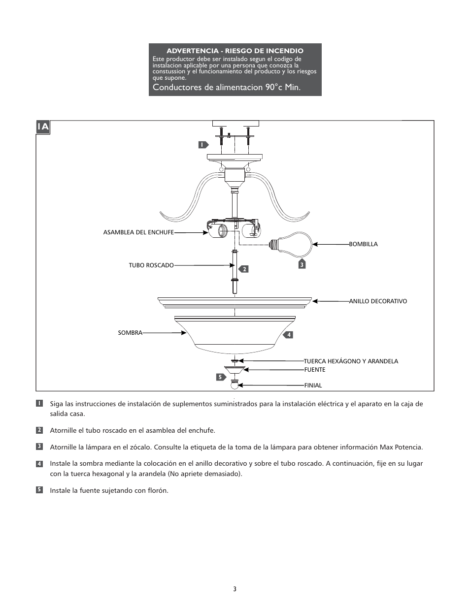 Conductores de alimentacion 90°c min | Feiss SF307 User Manual | Page 3 / 4