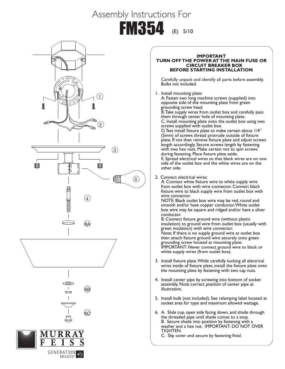 Feiss FM354 User Manual | 1 page