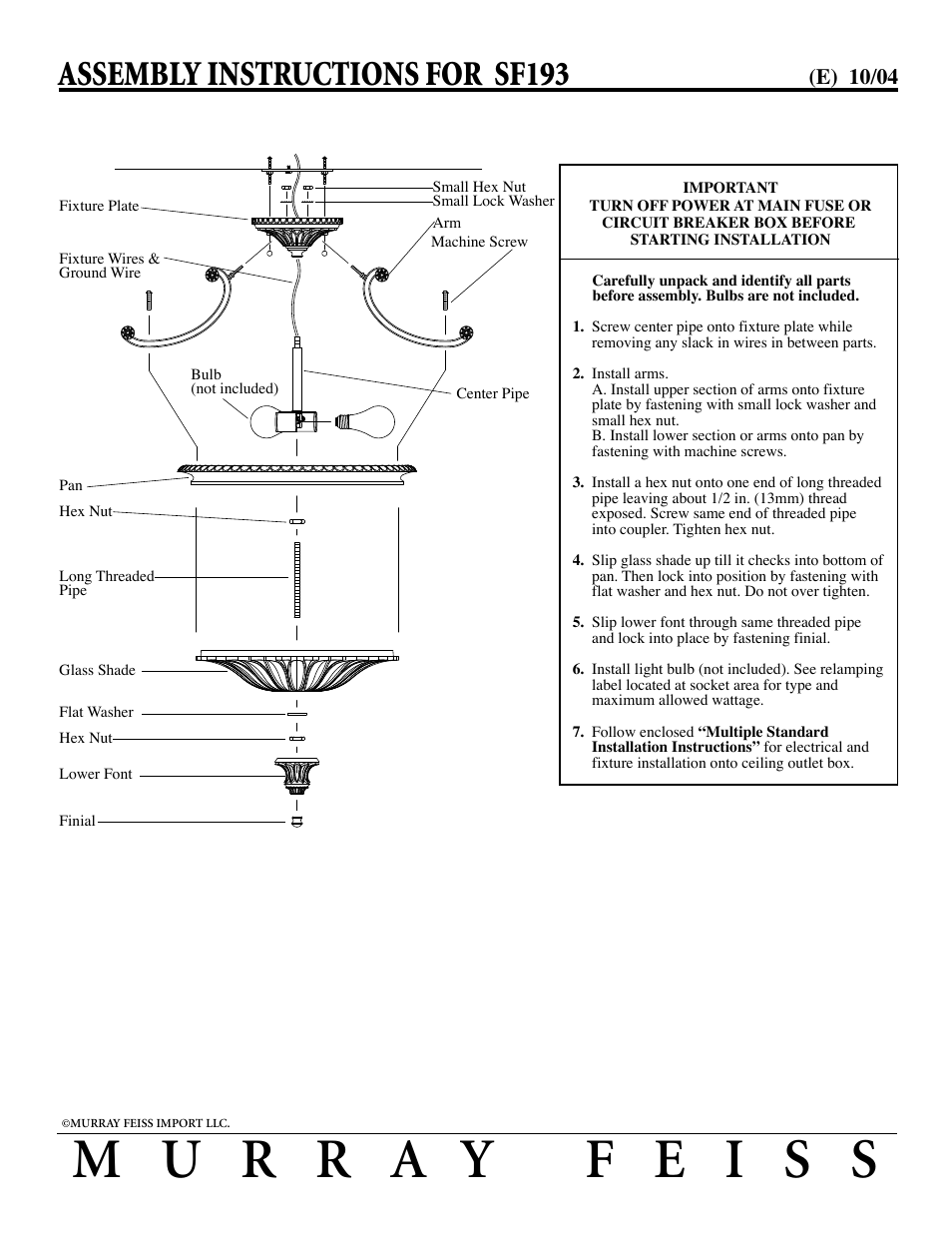 Feiss SF193 User Manual | 1 page