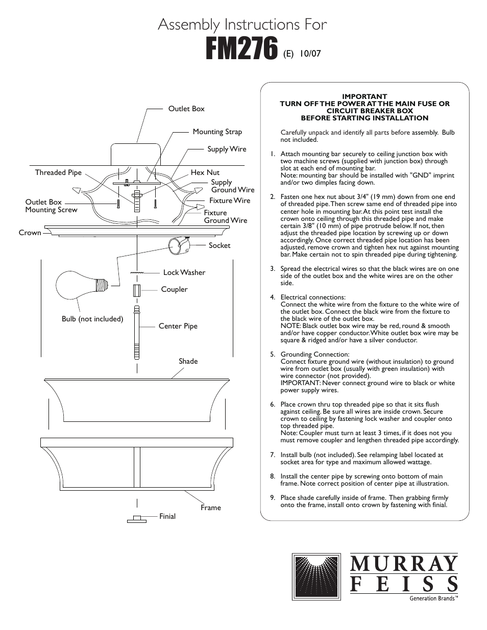 Feiss FM276 User Manual | 1 page