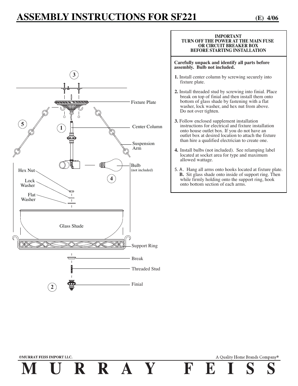 Feiss SF221 User Manual | 1 page