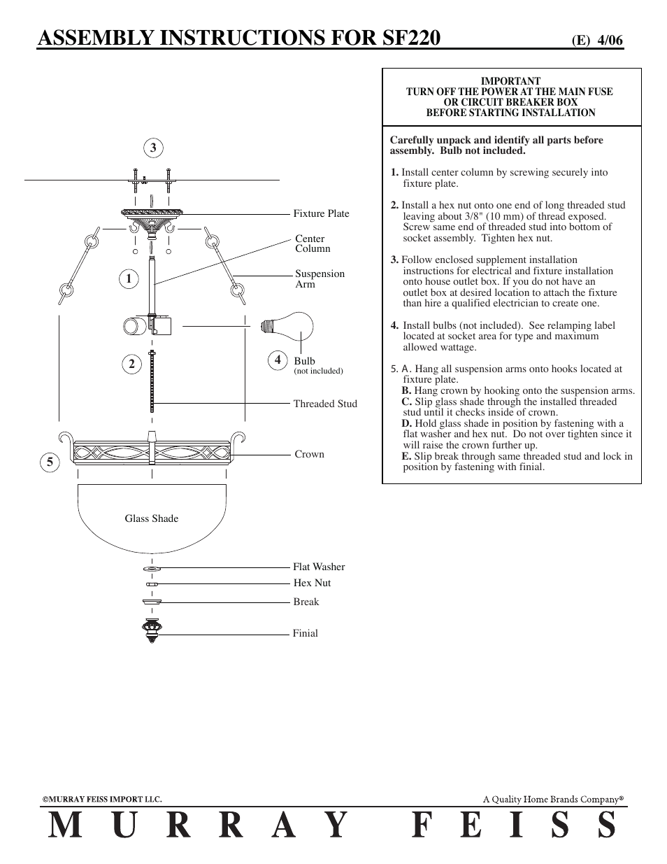 Feiss SF220 User Manual | 1 page