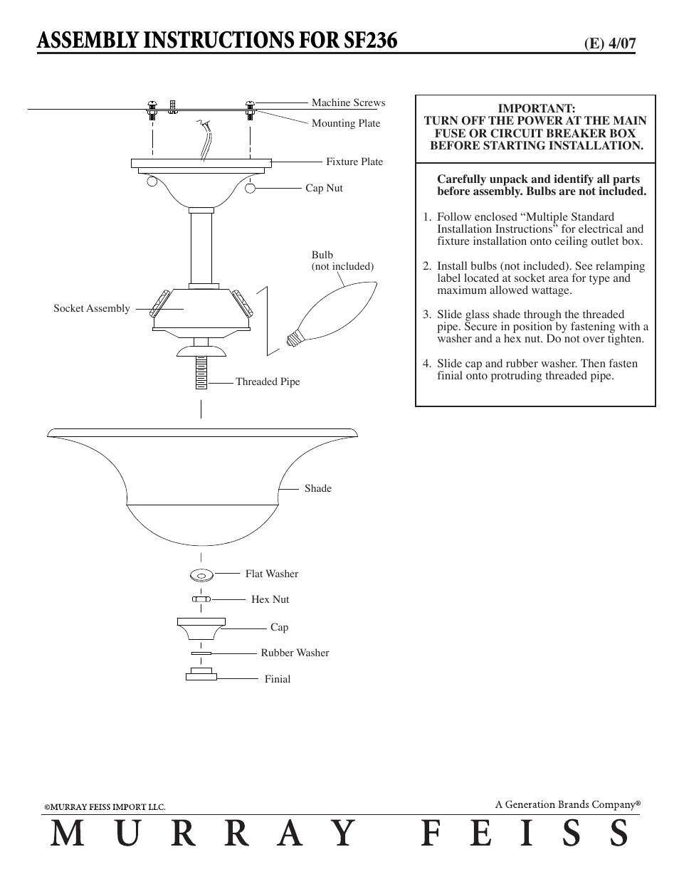 Feiss SF236 User Manual | 1 page