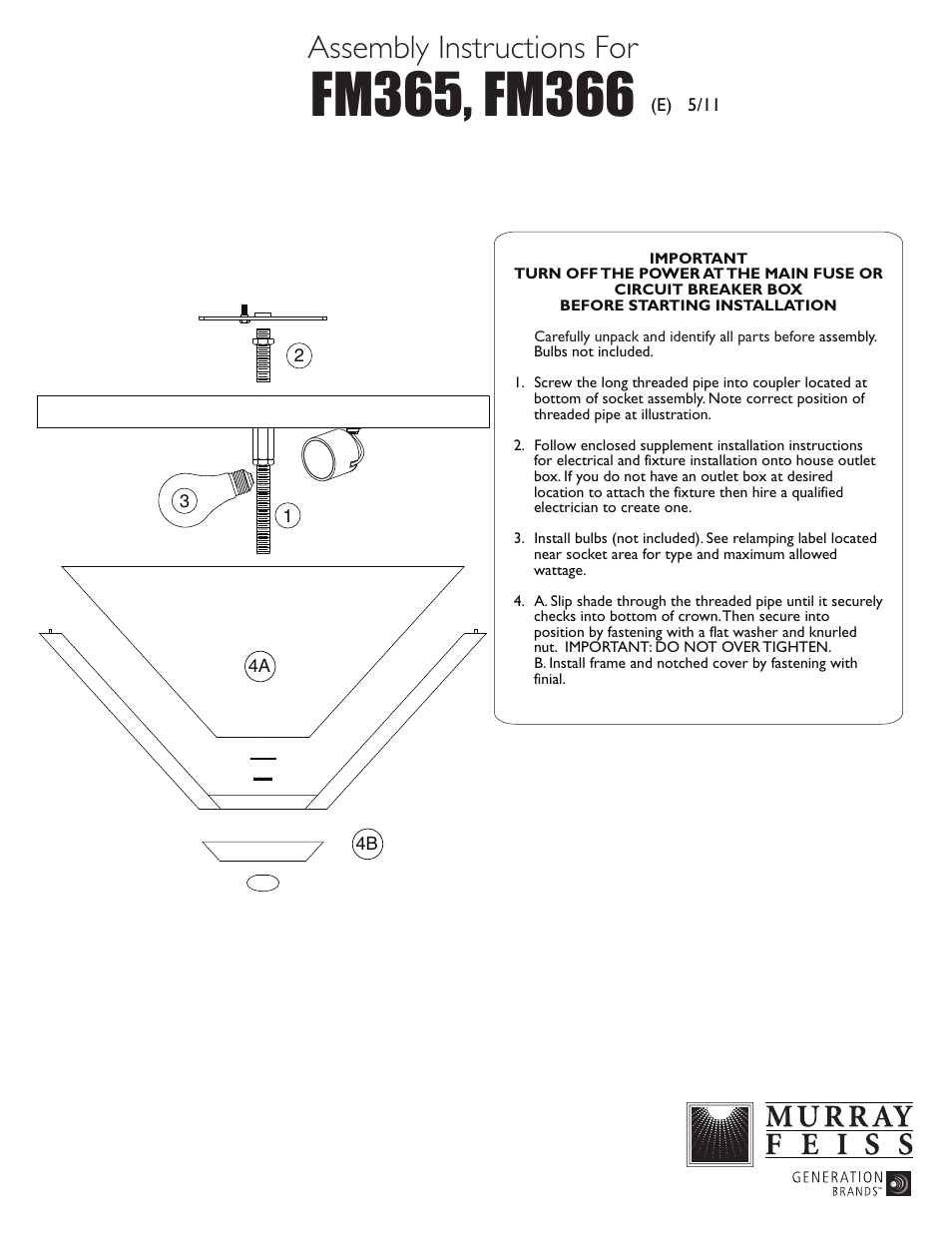 Feiss FM365 User Manual | 1 page