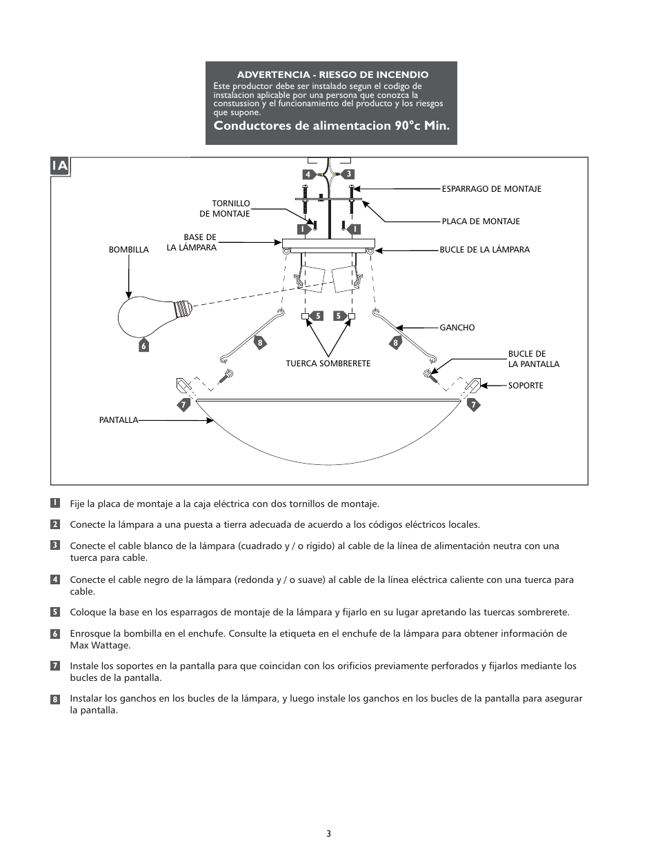 Conductores de alimentacion 90°c min | Feiss FM212 User Manual | Page 3 / 4