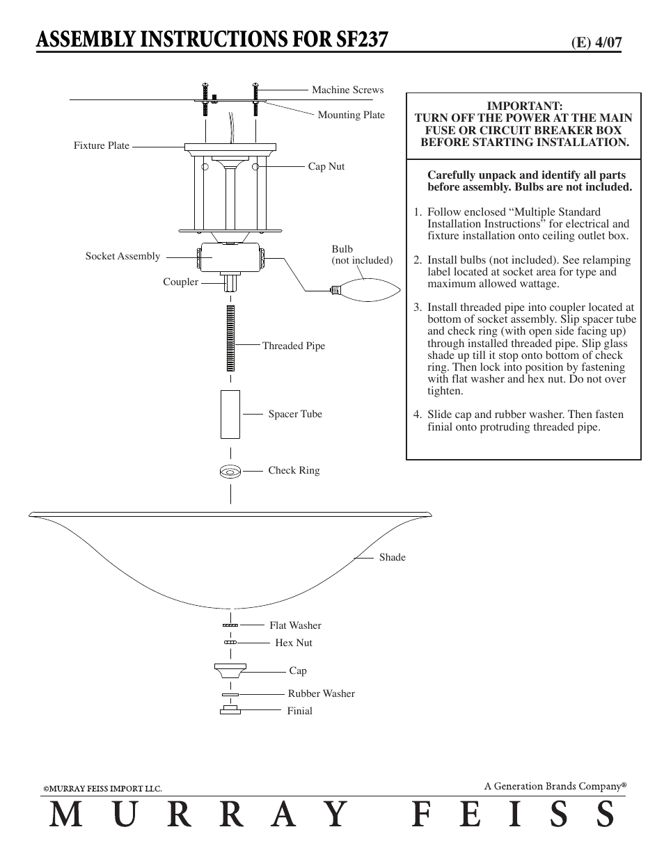 Feiss SF237 User Manual | 1 page