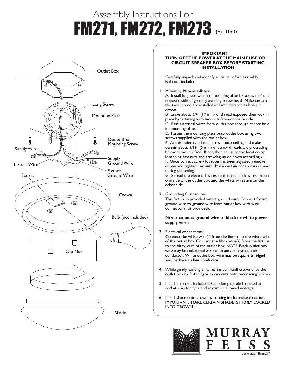 Feiss FM273 User Manual | 1 page