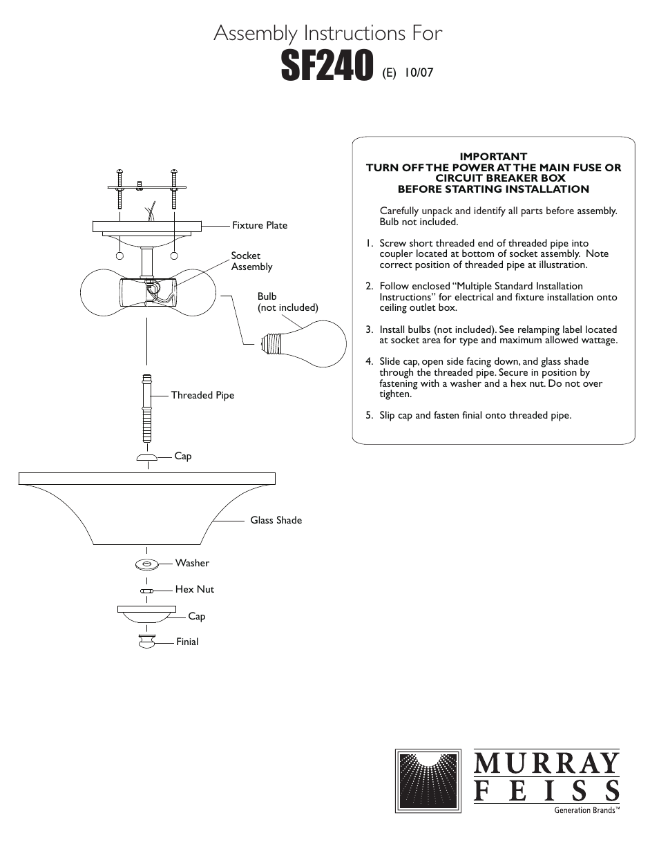 Feiss SF240 User Manual | 1 page